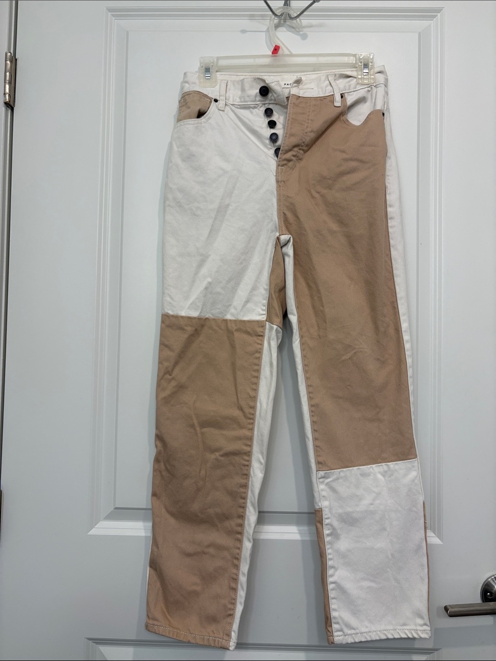 PacSun Two-Tone High-Rise Jeans in White and Khaki